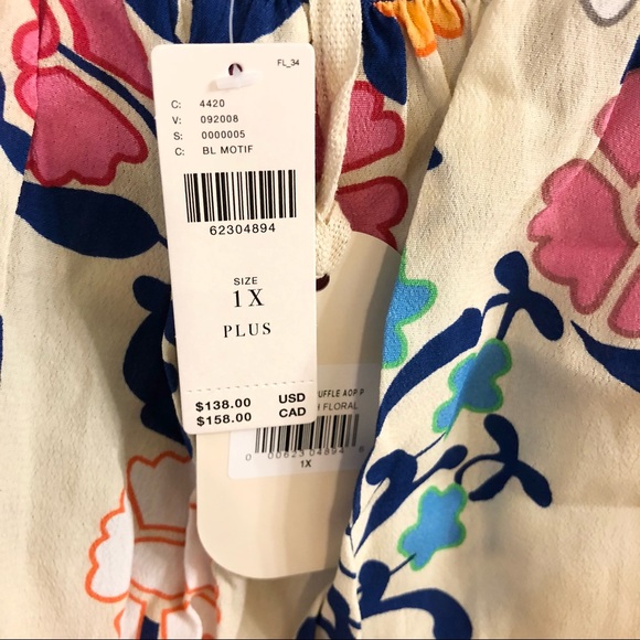 HP!! ๐ NWT Plenty by Tracy Reese Anthropologie Ruffle 1-Shoulder Floral Top 1X - Picture 5 of 10